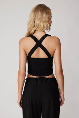 Sırtı Çapraz Kalın Askılı Crop Bluz - Thumbnail (14)