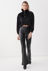 Fermuarlı Dik Yaka Peluş Sweat - Thumbnail