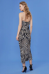 Taş Askılı Leopar Desen Elbise - 5