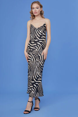 Taş Askılı Leopar Desen Elbise - 3