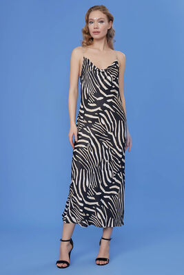 Taş Askılı Leopar Desen Elbise - 4