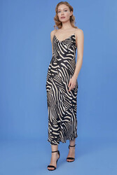 Taş Askılı Leopar Desen Elbise - 6