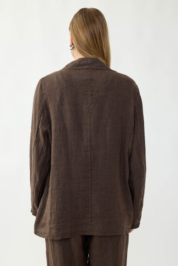 %100 Keten Tek Düğme Cepli Ceket - 24