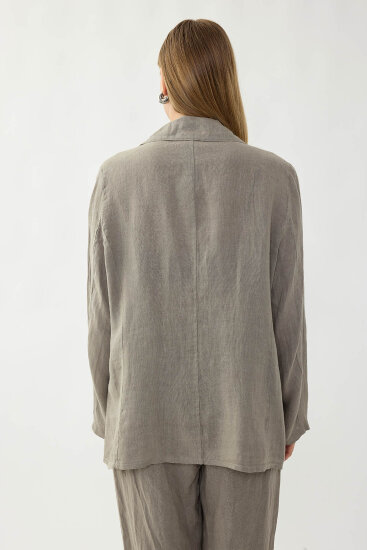 %100 Keten Tek Düğme Cepli Ceket - 43