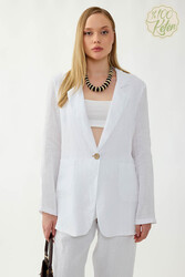 %100 Keten Tek Düğme Cepli Ceket (1)