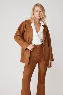 Tek Düğme Cepli Süet Ceket - Thumbnail (2)