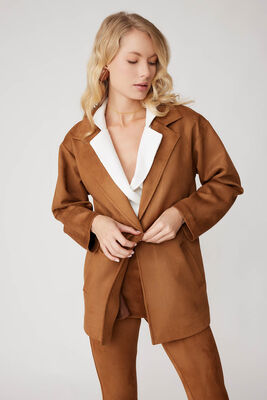 Tek Düğme Cepli Süet Ceket - Thumbnail (3)