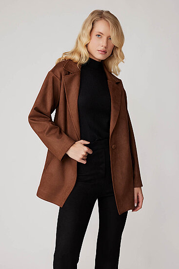 Tek Düğme Cepli Süet Ceket - 13