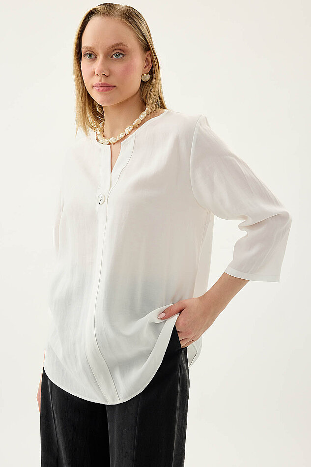 Tek Düğme Salaş Bluz - 4