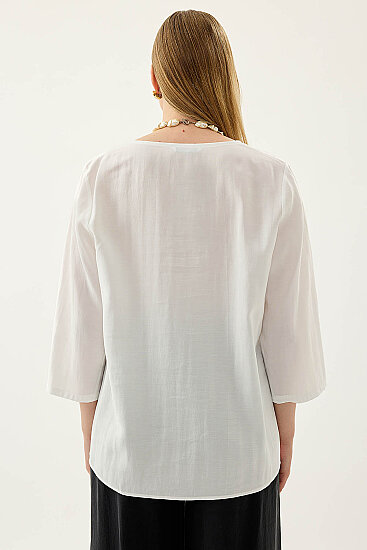 Tek Düğme Salaş Bluz - 5