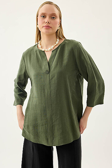 Tek Düğme Salaş Bluz - 14