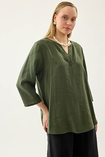 Tek Düğme Salaş Bluz - 15