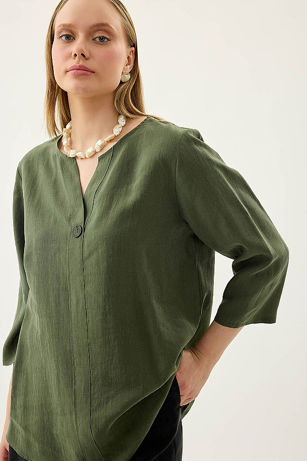 Tek Düğme Salaş Bluz - 19