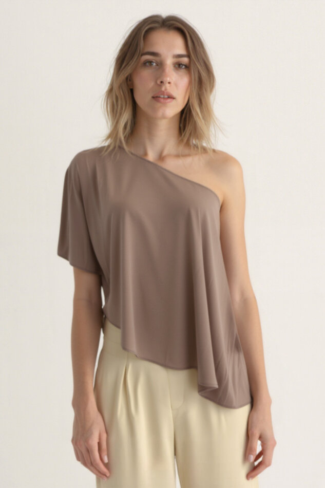 Tek Omuz Kayık Yaka Modal Bluz - 3