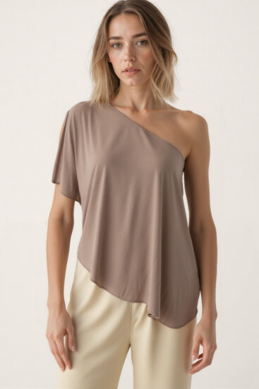 Tek Omuz Kayık Yaka Modal Bluz - 4