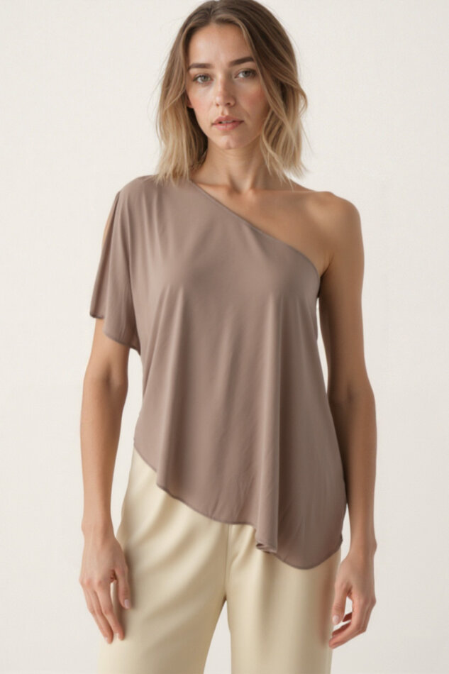 Tek Omuz Kayık Yaka Modal Bluz - 4