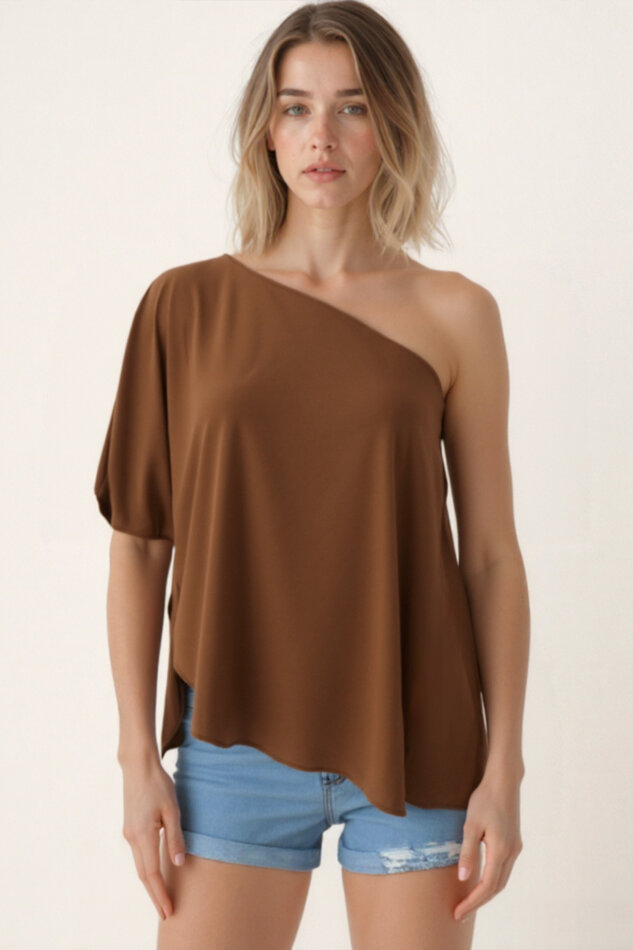 Tek Omuz Kayık Yaka Modal Bluz - 7