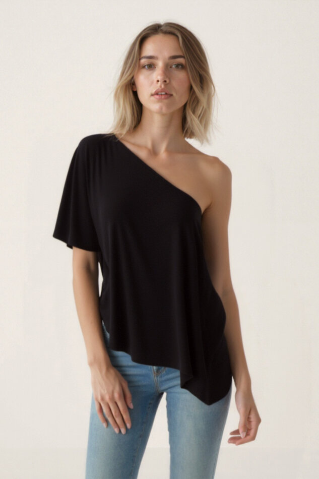 Tek Omuz Kayık Yaka Modal Bluz - 13