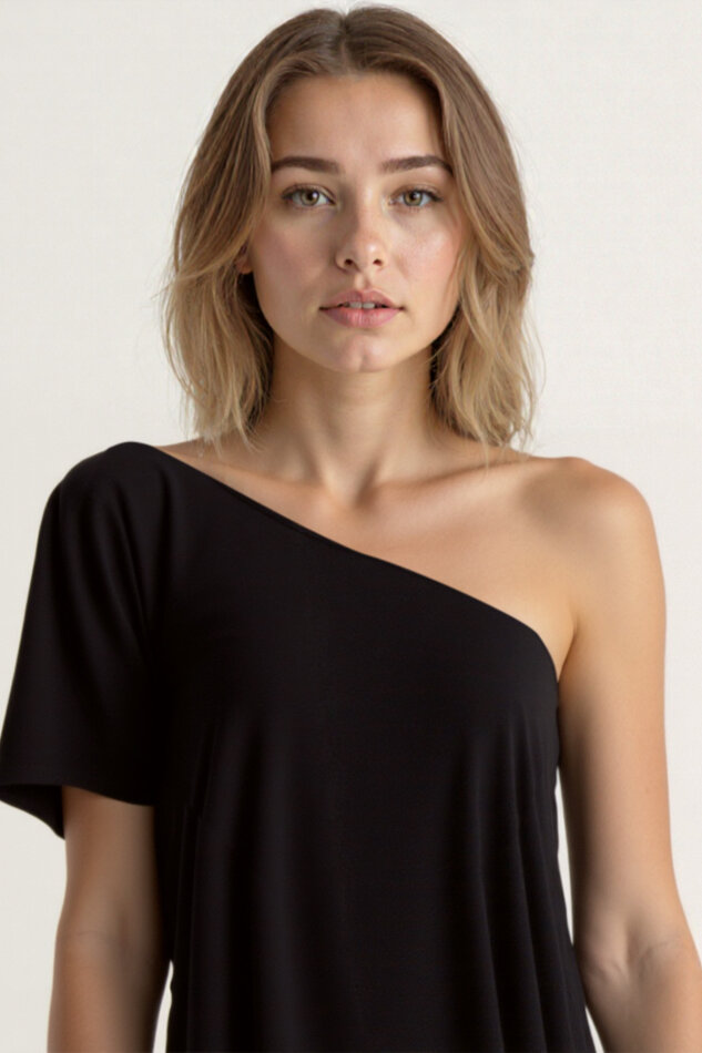 Tek Omuz Kayık Yaka Modal Bluz - 17