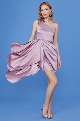 Tek Omuz Önü Detaylı Elbise - 1