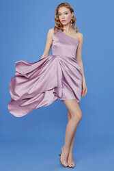 Tek Omuz Önü Detaylı Elbise - 20