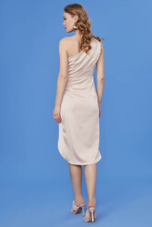 Tek Omuz Saten Elbise - 7