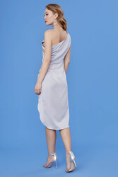 Tek Omuz Saten Elbise - 15