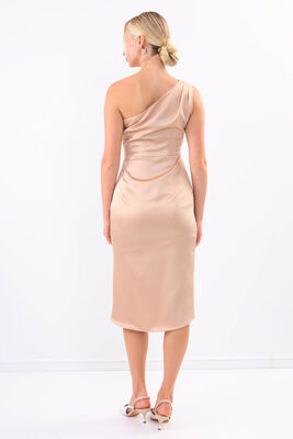 Tek Omuz Saten Elbise - 26