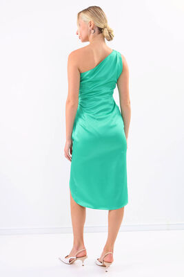 Tek Omuz Saten Elbise - 32