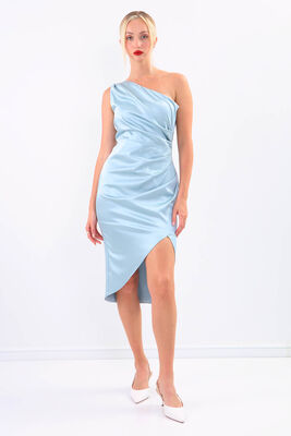 Tek Omuz Saten Elbise - 34