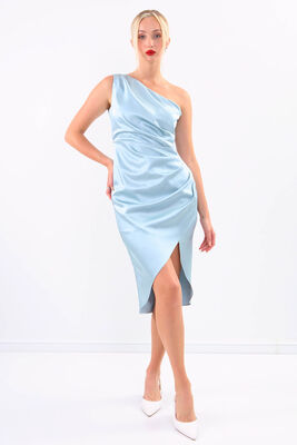 Tek Omuz Saten Elbise - 33