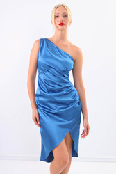 Tek Omuz Saten Elbise - 43