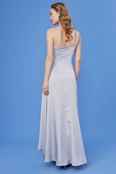 Tek Omuz Uzun Saten Elbise - 9