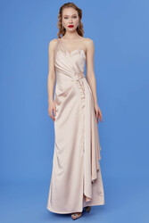 Tek Omuz Uzun Saten Elbise - 12