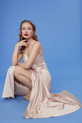 Tek Omuz Uzun Saten Elbise - 14