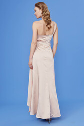 Tek Omuz Uzun Saten Elbise - 15