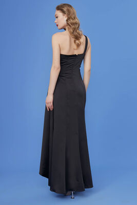 Tek Omuz Uzun Saten Elbise - 19