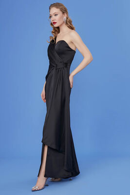 Tek Omuz Uzun Saten Elbise - 18