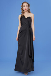 Tek Omuz Uzun Saten Elbise - 20