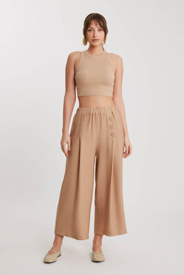 Üç Düğmeli Geniş Paça Pileli Pantolon - 1