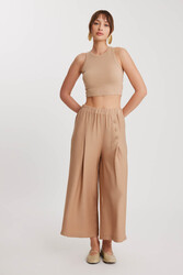 Üç Düğmeli Geniş Paça Pileli Pantolon - 3