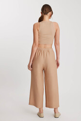 Üç Düğmeli Geniş Paça Pileli Pantolon - 5