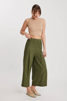 Üç Düğmeli Geniş Paça Pileli Pantolon - 9