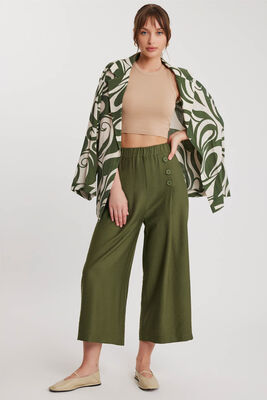 Üç Düğmeli Geniş Paça Pileli Pantolon - 11