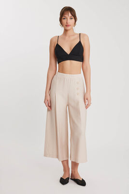 Üç Düğmeli Geniş Paça Pileli Pantolon - 17