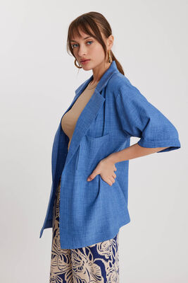 Uzun Yaka Detaylı Düşük Omuz Ceket - Thumbnail (7)