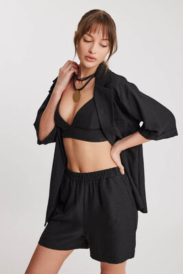 Uzun Yaka Detaylı Düşük Omuz Ceket - Thumbnail (2)