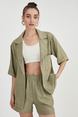 Uzun Yaka Detaylı Düşük Omuz Ceket - Thumbnail (13)