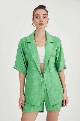 Uzun Yaka Detaylı Düşük Omuz Ceket - Thumbnail (24)