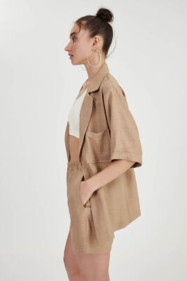 Uzun Yaka Detaylı Düşük Omuz Ceket - Thumbnail (27)